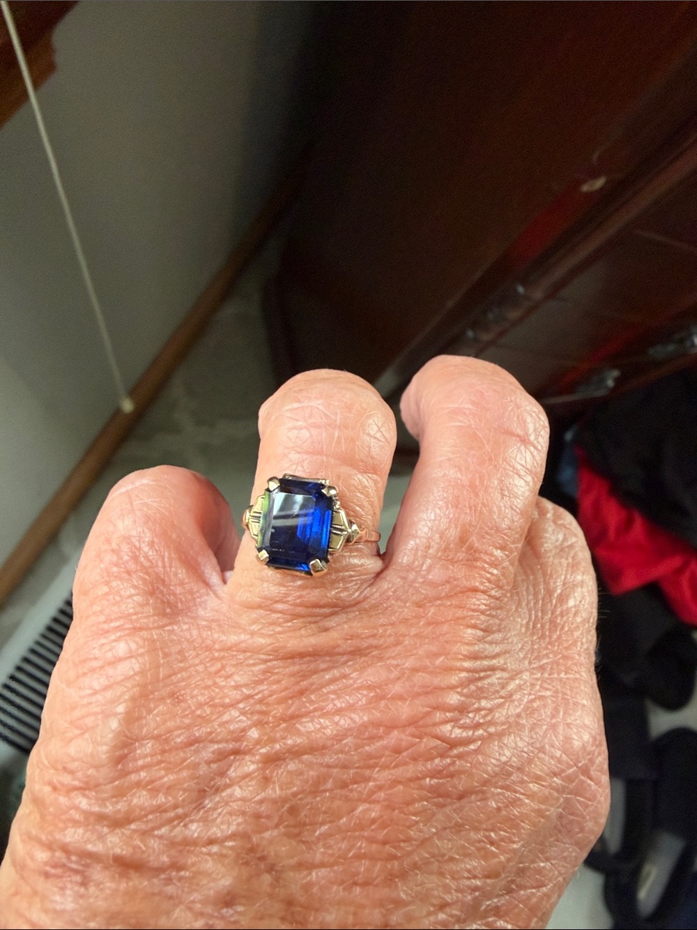 Vintage emerald cut sapphire ring